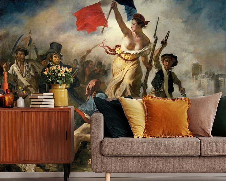 De Vrijheid leidt het volk, Eugène Delacroix - 1830 op canvas, behang